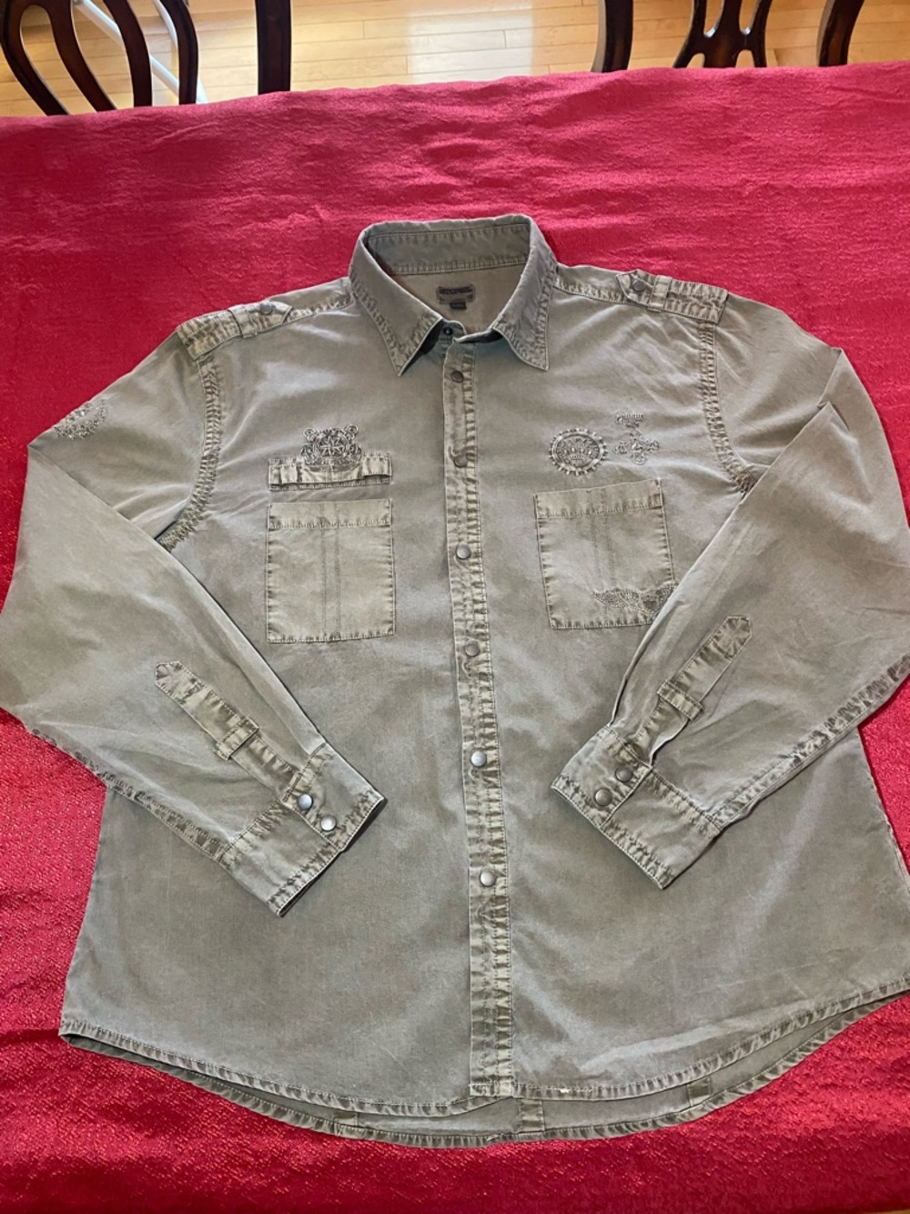 STONES - Men's Long Sleeve Dress Shirt Size XXL Embroidered Grey Casual Look VTG